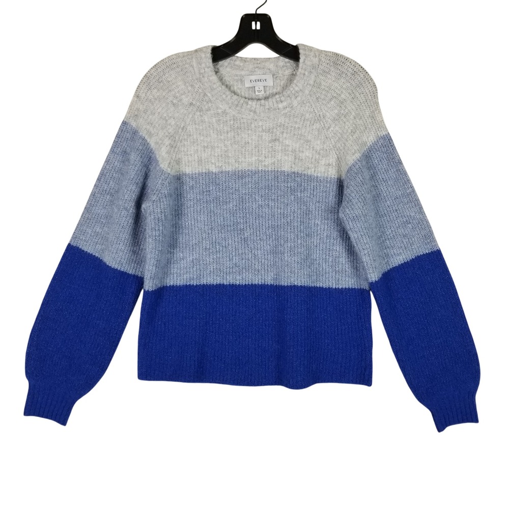 Evereve Sweater Women S Blue Grey Colorblock Ribbed Knit Raglan Pullover Soft